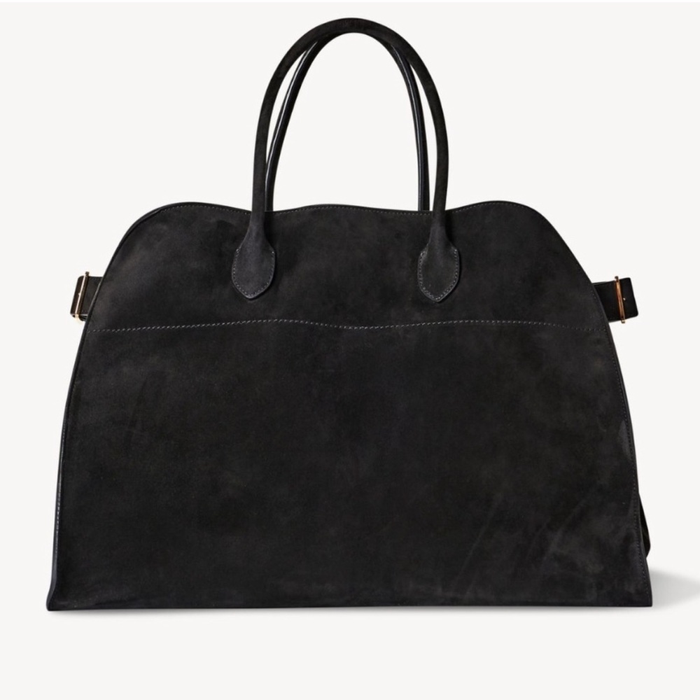 The Row Soft Margaux 17 Bag in Black Suede